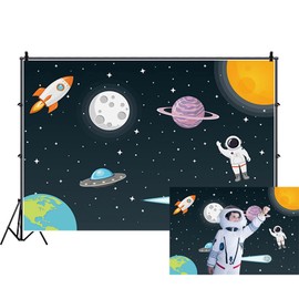 Renaiss 5x3ft Outer Space Backdrop Universe Galaxy Starry Sky Astronaut Rocket Planet Party Photography Background for Kids Boy Baby Shower Birthday Party Decor Photo Studio Props