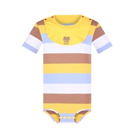 Landofgenie Onesie Pyjamas with Drooling Bib for Men Short Sleeve Striped Bodysuit Rompers Romper for Men, yellow, L