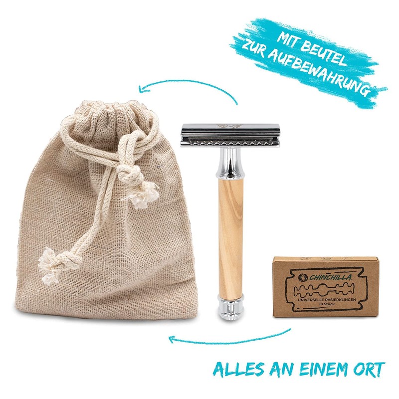 Chinchilla® Olive Wood & Metal Safety Razor | Sustainable Wet
