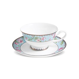fanquare 6.8 oz Pink Floral Bone China Cup and Saucer Set with Spoon