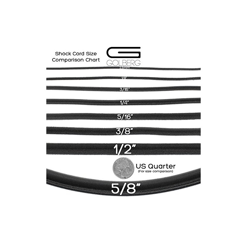Golberg Black Shock Cord, Bungee Cord - (1/8 Inch x