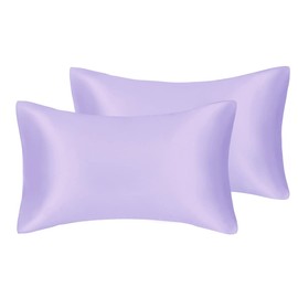 Silky Luxury Satin Pillowcase for Hair and Facial Skin to Prevent Wrinkles Hidden Zipper (Lavender, Standard (50x75cm) 2 Pack