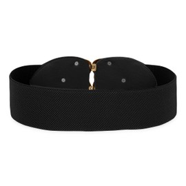 BlackButterfly Wide Elastic Cinch Stretch Waistband Retro Gold Heart Buckle Waist Belt (Black, L)