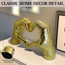 DECOUE Gold Decor, Heart Hands Statue Living Room Bedroom Decoration,Love Finger Modern Gesture Sculptures for Home Shelf Desk Wall Decor,Valentines Day Wedding Gifts for Familys & Friends