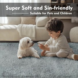Super Soft Shaggy Rugs,4x6 Feet Grey Fluffy Shag Area Rugs for Living Room, Modern Fluffy Shaggy Carpets for Teens Dorm Nursery Home, Non Slip Non-Shedding Indoor