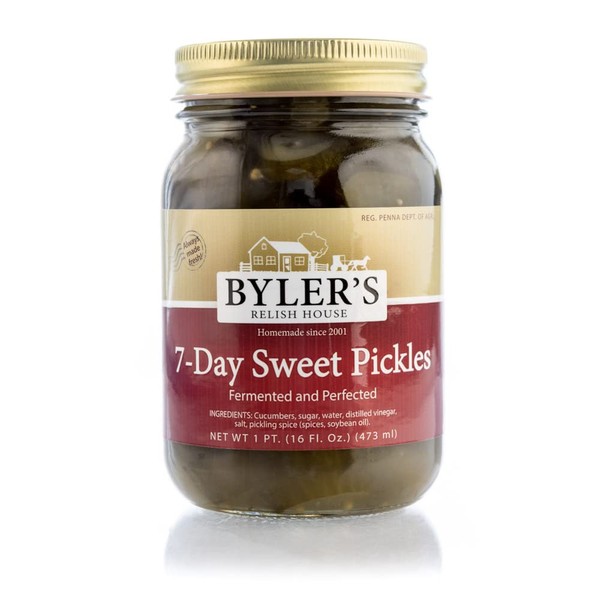 Byler's Relish House 7-Day Sweet Pickles 16 Fl. OZ. (1PT) Glass Jar