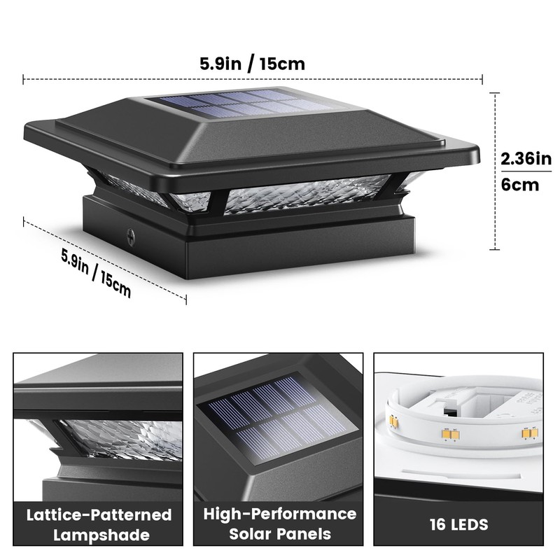 SIEDiNLAR Solar Post Cap Lights 16 LEDs 2 Modes 3.5x3.5