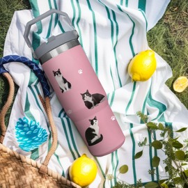 Cat Travel Cup for Cat Lover,30 oz Cat Vacuum Insulated Tumbler with Handle