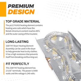 3387747 WP3387747 Dryer Heating Element by Techecook - Fit for Kenmore Whirlpool Kitchen-Aid Maytag Dryer - Replaces PS11741416 W11344457 AP6008281 8527865 AP2947033 PS344597 W11045584