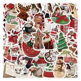 50Pcs Christmas Decorations Stickers for Christmas Holiday Stickers for Kids Gifts Water Bottle Laptop Cup DIY Art Xmas Party Decoration Waterproof Vinyl Cute Santa Snowman Reindeer Sticker