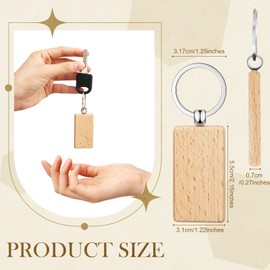 Bucherry 200 Pcs Wooden Keychain Blanks, Wood Laser Engraving Blanks Key Chain Bulk Unfinished Key Ring Tag Craft Supplies and Materials for DIY Gift Crafts Pendants Bag Decoration PET Tags