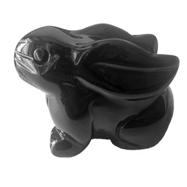 Lovionus89 Crystal Decor Rabbit Sculpture, 2 Inches Natural Pocket Carved Crystals and Healing Stones Statue Collectibles, Black Obsidian