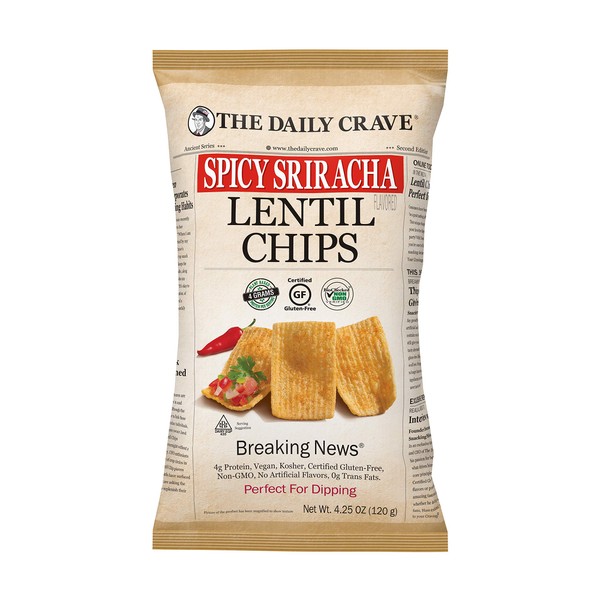 The Daily Crave Lentil Chips, Spicy Sriracha, 4 G Protein, Gluten-Free, Non-Gmo, Kosher, Crunchy, 4.25 Oz (Pack Of 8)