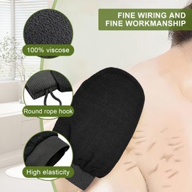 Poraceous 2 Stück Exfoliating Gloves, Peeling Handschuh, Tiefenpeeling-Handschuhe, Korean Exfoliating Mitt, Peelinghandschuh Körper für Damen und Herren Rückenreinigung, Peeling & Body Scrub (Schwarz)