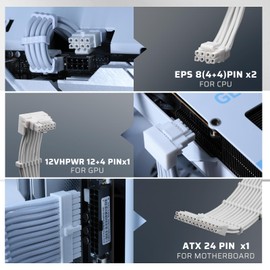 LTC 12VHPWR PSU Cable Extension Kit, 16AWG PCI-E 5.0 Power Supply PC Cable Extension, 1x24 Pin ATX / 2X 8Pin(4+4) EPS / 1x 12+4 Pin GPU, Soft Braided Sleeve Cable Combs, 300mm