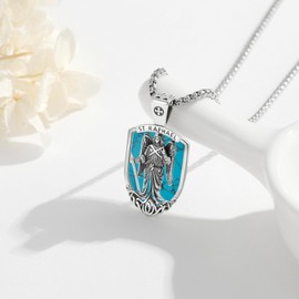 XIXLES Saint Raphael Necklace 925 Sterling Silver Archangel St Raphael Shield Necklaces,Patron Saint Raphael Amulet Protection Necklace Jewelry For Men Dad with 22 in Chain