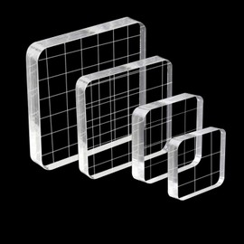 4 Pieces Stamp Blocks Acrylic Clear Stamping Blocks Tools with Grid Lines for Scrapbooking Crafts Making(Square)
