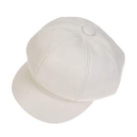 NiceYnn PU 8 Panel Newsboy Flat Cap Cabbie Baker Boy Peaked Beret Cap, Captain Sailor French Painter Peaker Sun Visor Hats Solid White