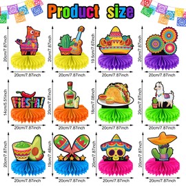 12 Pieces Fiesta Honeycomb Table Centerpiece, Cinco De Mayo Party Table Decorations, 8 Inch Mexican Table Centerpiece for Mexican Fiesta Decorations Theme Party Supplies
