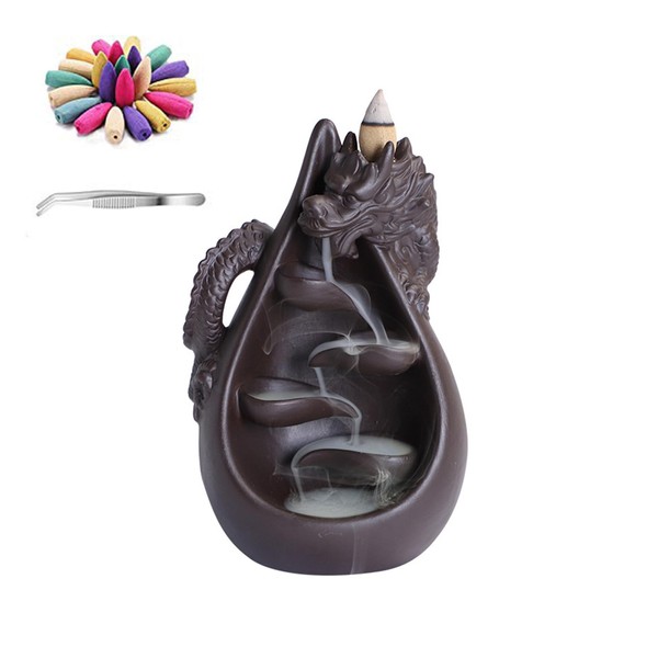 Ceramic Backflow Incense Burner Set,Waterfall Backflow Incense Holder with 45