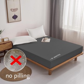 Mohap Fitted Sheet Full Gray Deep Pocket Soft No Pilling and Breathable Double Brushed Microfiber Fits Mattress up to 16 Inches