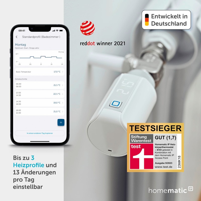 Homematic IP Smart Home Radiator Thermostat, Evo, Digital Heater Thermostat,
