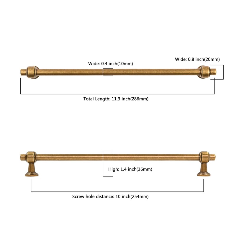 Asidrama 10 Pack 10 Inch(254mm) Antique Brass Kitchen Cabinet Handles,