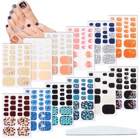 264 Pieces 12 Sheets Full Wraps Toenail Polish Stickers Mermaid Design Toenail Art Polish Stickers Strips Glitter Self-Adhesive Toenail Art Decals with Nail File for Women Girls (Dreamy Style)