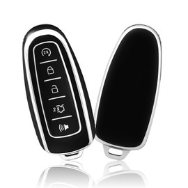 OFFCURVE Key Fob Cover for Lincoln, Full TPU Protective Car Key Case Holder for Lincoln Ford Explorer Escape Flex Edge Focus Taurus MKS MKT MKX 5-Button Keyless Entry Car Accessories, Silver Black