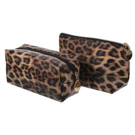 POPETPOP Leopard Print Cosmetic Bag 21 x 12.5 cm Pack of 2, leopard