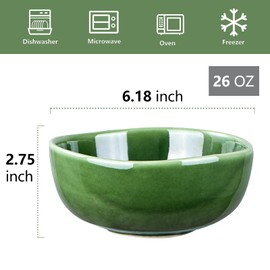 vicrays Ceramic Cereal Bowls Set - Porcelain 26 Ounce Soup Salad Bowls - Rice Dessert Cream Bowls Set - Chip Resistant Dishwasher Microwave Safe - Set of 6 (Green)