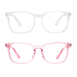 2 Pairs LifeArt Blue Light Blocking Glasses with Spring Hinge, Anti Eyestrain, Computer Reading Glasses, Gaming Glasses, TV Glasses for Women Men, Anti UV, Anti Glare (Clear&Pink, +2.50 Magnification)