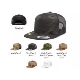 Yupoong 6006 Multi-Camo Five-Panel Classic Trucker Hat Snapback Flat Bill  - MC ARID / TAN