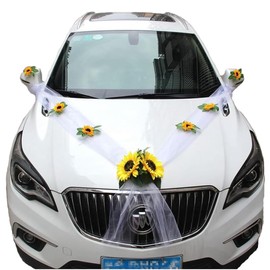 Wisafory Decorazione per car, per matrimonio, girasole, decorazione car, ghirlanda, decorazione per car, coppia, cofano, decorazione per fidanzati, festivals, matrimoni