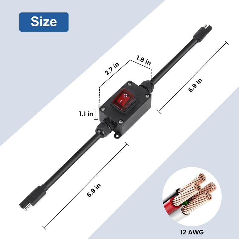 Inline 12V Power Switch, Briidea IP65 Waterproof SAE Connector with