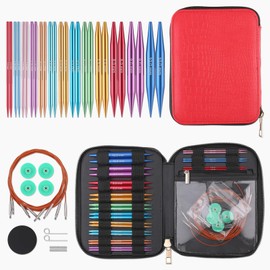 Interchangeable Circular Knitting Needles Set 13 Pairs of Metal Aluminum Knitting Needles for Beginners with Knit Picks Interchangeable Cables, Accessories and Case