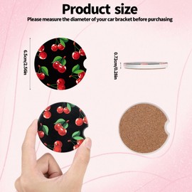 2pcs Red Cherry Car Cup Coaster, Absorbent Drink Coaster Non-Slip Cup Holder Cute Cherry Accessories Suitable for Most Vehicles