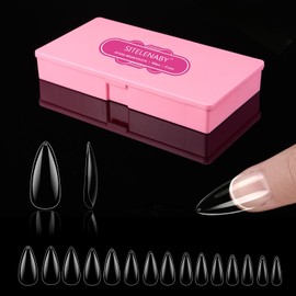 SITELENABY Natural Medium Stiletto Nail Tips - 600pcs Extra Thick Gel Fake Nails with Pink Box, Full Cover Acrylic False Press On Nails 15 Size 00-13,Perfect for Nail Begginers & Nail Tech DIY