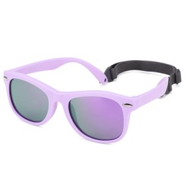 COASION Bendable Flexible Polarized Baby Sunglasses with Strap for Newborn Infant Boys Girls Age 0-24 Months CA9018 (Purple/Purple Mirror)