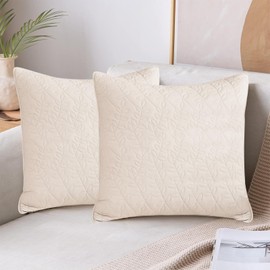 Lady Ann Quilted Throw Pillow Covers Set 26x26 of 2,100% Cotton Leaves Pattern Print Decorative Pillow Shams, Soft & Cozy Wheat Euro Couch Pillow Cases for Sofa Bed Living Room Home Decor