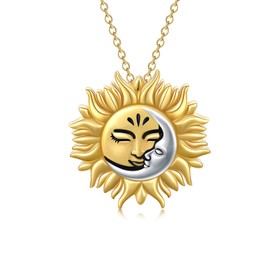 enjoylifecreative Sun and Moon Pendant Necklace for Women Girls Girlfriend Sterling Silver Moon Necklace Gold Plated Sun Jewellery Gift