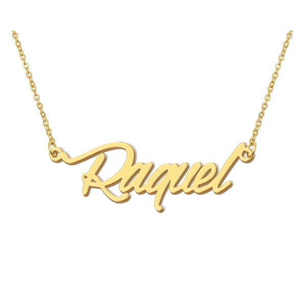 18k Gold Plated Raquel Name Necklace Initial Pendant Charm Stainless