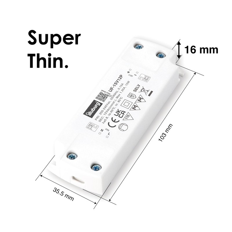 illuburg LED Driver 12V 15W Flat Flickerfree for LED Strip