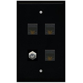 RiteAV 1 Port Coax Cable TV- F-Type 3 Port Cat6 Ethernet Wall Plate - Black