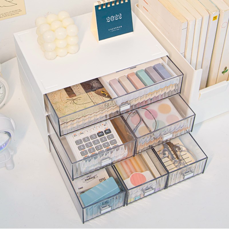 Stackable Desk Organizer with 6 Drawers, VASZOLA 3 Tier Plastic