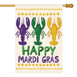 AVOIN colorlife Happy Mardi Gras House Flag 28x40 Inch Vertical Double Sided, Boil Crawfish Holiday Party Yard Outdoor Decoration