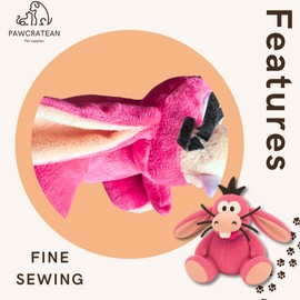 Pawcratean 7 Inch Red Rabbit Dog Plush Toy with Squeaker – Durable, Soft & Machine‑Washable Puppy Chew Toy (Pink Rabbit)