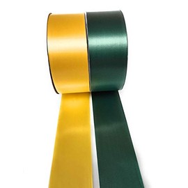 INERRA Ribbon Multipack - 2 x 100 Yard Rolls (Yellow & Hunter Green) Wedding Flowers Gift Decoration & Christmas
