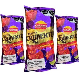 Receta Crujiente Flamin' Hot 3-packs of 100 grams, Bolsa grande producto de Mexico.