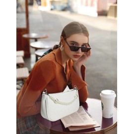 Right 20 Women's Handbag Small White Mini Shoulder Bag with Pearl Chain White Shoulder Bag Woman Vintage Handbag Clutch Purse Messenger Bag, White, vintage